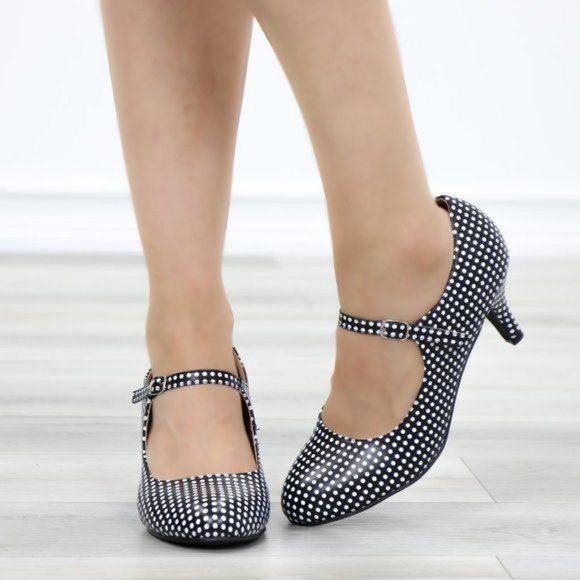 Rockabilly Black White Polka Dots Vintage pumps - Picture 7 of 12